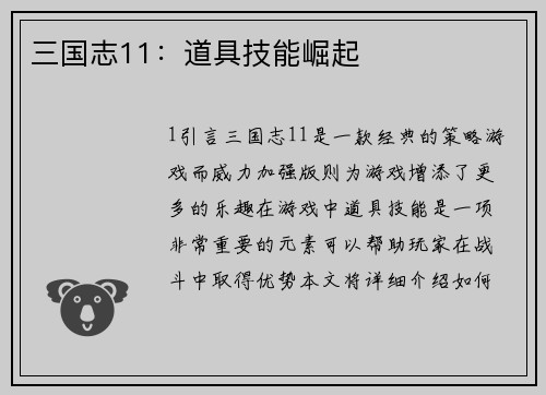 三国志11：道具技能崛起